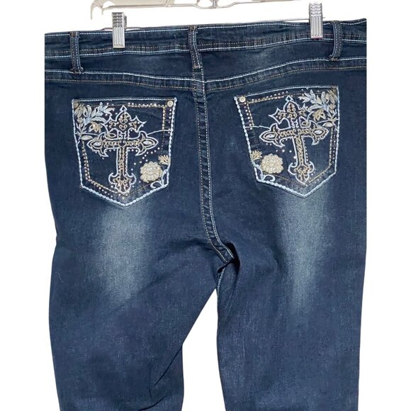 Harper & Ivy Womens Dark Wash Bootcut Jeans Cross Embellished Pockets Size 17JR - Picture 1 of 10